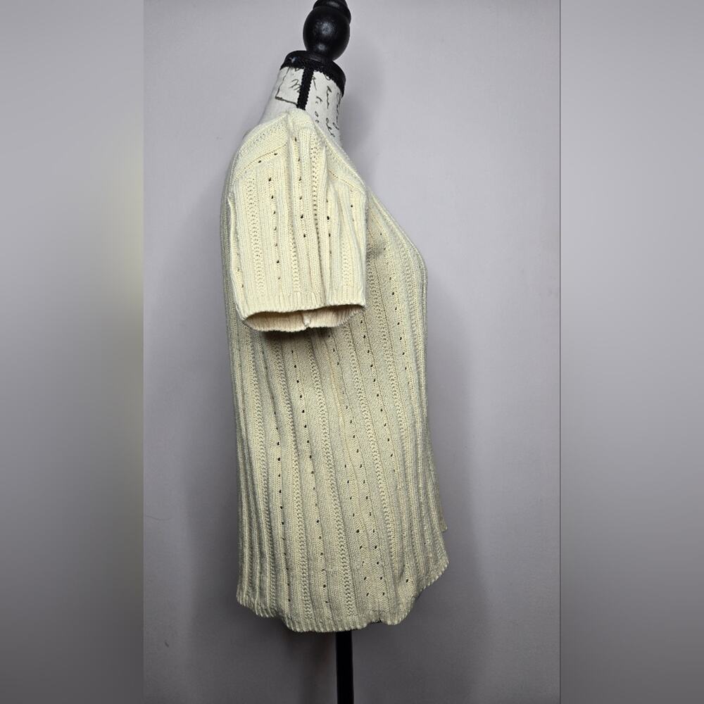 EDDIE BAUER Womens Cream Short Sleeve Sweater Size Medium Round Neck - Picture 4 of 5